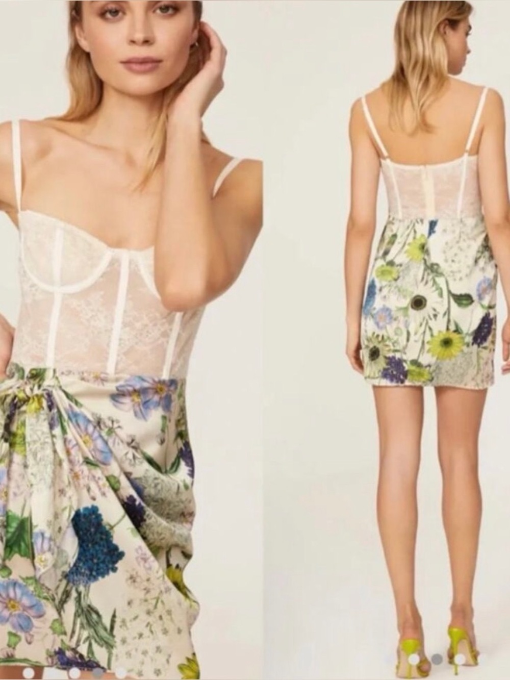 Katie may Floral Lace Bodice Slip Dress - White & Multicolor